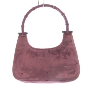 バンブーハンドル ベロア ハンドバッグ パープル
