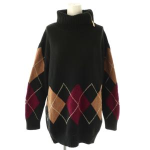アーガイル柄 タートルネックニット セーター 38 ブラック マルチカラー /ES OS