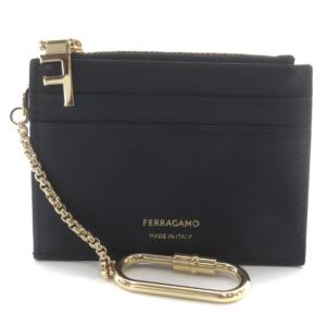 キーチェーン付きカードケース コインケース 小銭入れ レザー ブラック /YO11 OH