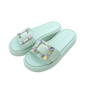 SR JELLY フラット サンダル ビジュー 37.5 ブルーグリーン