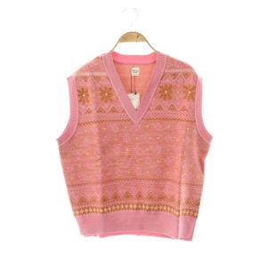23SS ニットベスト 総柄 XS ピンク /HK OS