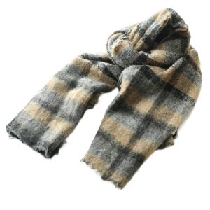 ストール マフラー チェック ウール マルチカラー グレー ベージュ /SS OS
