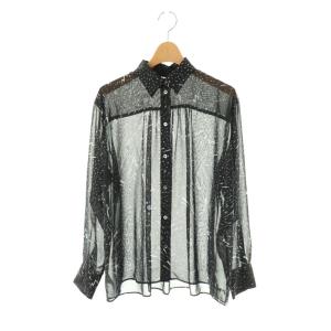 総柄 シアーシャツ ブラウス 長袖 前開き 38 黒 /NR OS