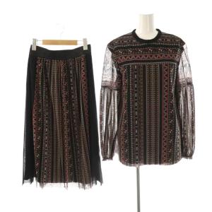 総柄パワーネット 長袖カットソー スカート フレア ロング セットアップ 40 38 ブラック /HK