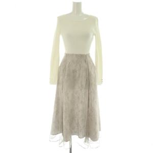 24AW 華奢レースドッキングニットワンピース 長袖 ロング リブ レース 1 白 グレージュ /NR