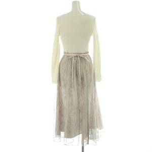 Apuweiser-riche 24AW 華奢レースドッキングニットワンピース 長袖 ロング リブ レース 1 白 グレージュ /NR
