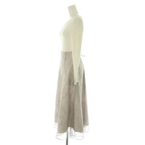 Apuweiser-riche 24AW 華奢レースドッキングニットワンピース 長袖 ロング リブ レース 1 白 グレージュ /NR