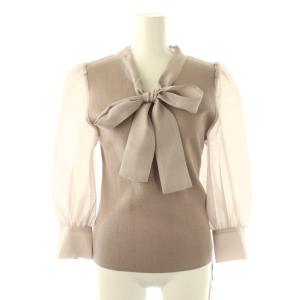 ボウタイニット カットソー 七分袖 9 ピンクブラウン /NR OS