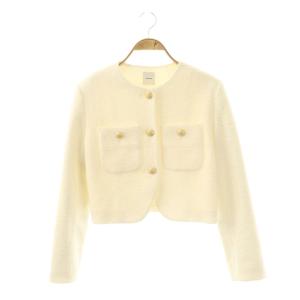 25SS ループヤーンツイードジャケット ノーカラー 36 オフホワイト /ES OS