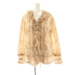 フラワー ギャザーブラウス 長袖 ベージュ /HK OS SH