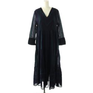 マルチストライプティアードワンピース ロング M ネイビー グリーン /DF OS SH