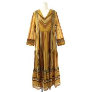 マルチストライプティアードワンピース ロング M マスタード /DF OS SH