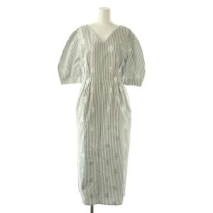 24SS Poplin Foil Print Dress ワンピース 半袖 ロング コットン M 白 紺