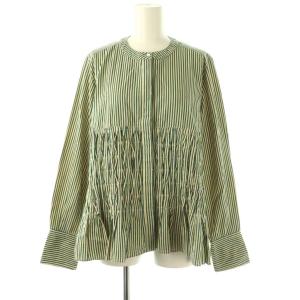 24SS Cotton Poplin Wave Tuck Blouse ブラウス 長袖 前開き ストライプ