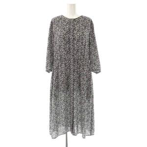 小花プリント前開きワンピース ロング 七分袖 40 ネイビー /HK OS SH