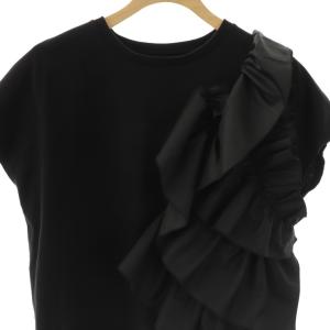 Loulou Willoughby 25SS ギャザーレイヤーTシャツ カットソー フレンチスリーブ 2 ブラック /HK OS SH