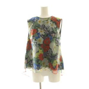 マルチフラワーシフォン ノースリーブトップス 36 黒 ブラック 花柄 マルチカラー ラウンドネック /AG