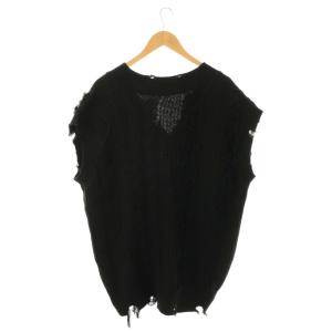 GRACE CONTINENTAL 24AW クラッシュニットトップ ベスト プルオーバー 36 ブラック /DF OS
