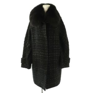 ファー付きツイードコート アウター 36 ブラック /DF OS