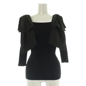 24AW ショルダーリボンリブニット カットソー 七分袖 38 黒 /NR OS