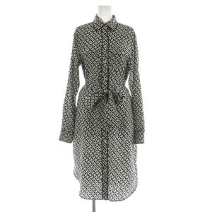 総柄 シャツワンピース ロング 長袖 サテン 4 ネイビー /MY OS