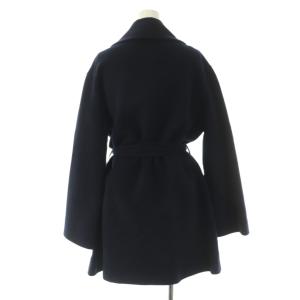 HERMES ウール シェーヌダンクル ベルテッドコート I36 ネイビー