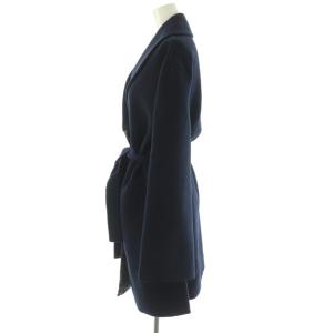 HERMES ウール シェーヌダンクル ベルテッドコート I36 ネイビー
