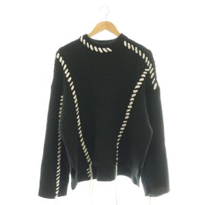 鬼ワッフルクレイジー ステッチ ニット セーター プルオーバー 01 ブラック ホワイト /CX OS