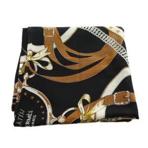 カレ140 朝の散歩 スカーフ ブラック ブラウン