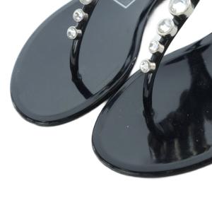 Sergio Rossi トング サンダル アンクルストラップ 36 23cm 黒 ブラック ビジュー装飾 /RI OS