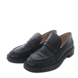 コインローファー スリッポン ローヒール レザー 37.5 ブラック /YO30