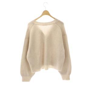 EVERYDAY I LIKE Cropped Vネック カーディガン ニット 長袖 ウール カシミヤ混 ライトベージュ /NR OS