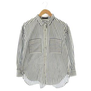 シルク混 ストライプ シャツ ブラウス 0 紺 白 /CX OS