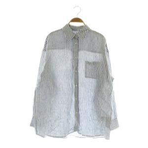 24SS ゼフィールリネンレギュラーシャツ 長袖 ストライプ ブルー /MY OS