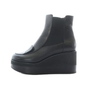 ショートブーツ レザー 本革 37 23.5cm 黒 ブラック サイドゴア プラットフォームソール 厚底