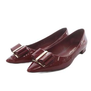 ZERI パンプス ローヒール ヴァラ リボンモチーフ エナメルレザー 6 レッド /YO38