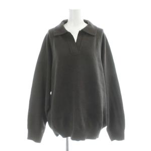 25AW ポロ襟 スキッパー ニット セーター プルオーバー F 茶 ブラウン 長袖 無地 /AB OS