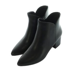 COLE HAAN ショートブーツ ポインテッドトゥ チャンキーヒール レザー 7B 24.0cm 黒 W14979 /MI