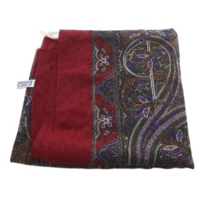 YVES SAINT LAURENT ウール シルク ショール スカーフ 総柄 赤 レッド /SR OH