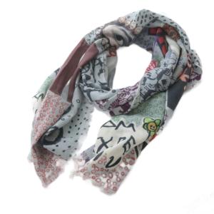 ストール オーブ 総柄 フリンジ ブルー