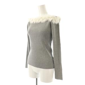 CELFORD 24AW フェザーフリルリブニットプルオーバー カットソー 36 グレー ホワイト /DO OS