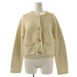 25AW Plage KNIT COMPACT ジャケット ノーカラー ニット コットン F クリーム色