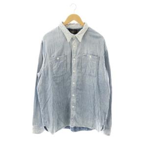 加工 ストライプ デニム シャツ XL ライトブルー