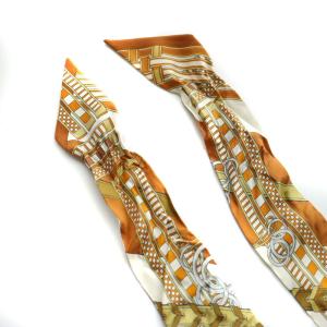 HERMES ツイリー スカーフ Brides et Gris Gris 馬勒とチャーム オレンジ /SS OS SH