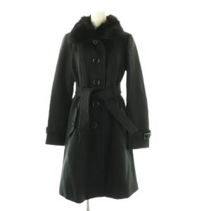 フォックスファー付き ウール コート 38 ブラック