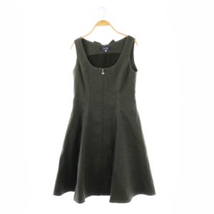 リボン フロントジップ ノースリーブ ワンピース 膝丈 36 ダークグレー /HK OS
