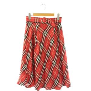 チェック タック フレアスカート ロング 38 レッド /HK OS