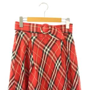 BURBERRY BLUE LABEL チェック タック フレアスカート ロング 38 レッド /HK OS