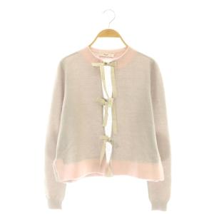 カシミヤ カーディガン ニット 38 グレー ピンク /CX OS