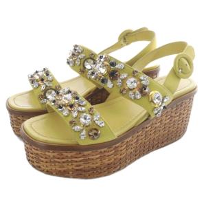 ビジュー装飾 プラットフォーム サンダル ストラップ レザー 36.5 黄色 イエロー /SR SH